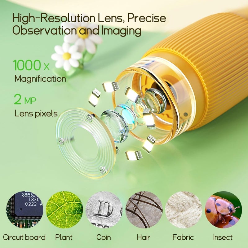 WINWEND Kids Microscope Pocket Microscope -1000X Portable Microscope for Kid | Photo and Video Mini Microscopes | 2'' Digital Little Scientist Microscopes for 3-10 Age Years Old Boys Girls Toys Gifts - Image 4